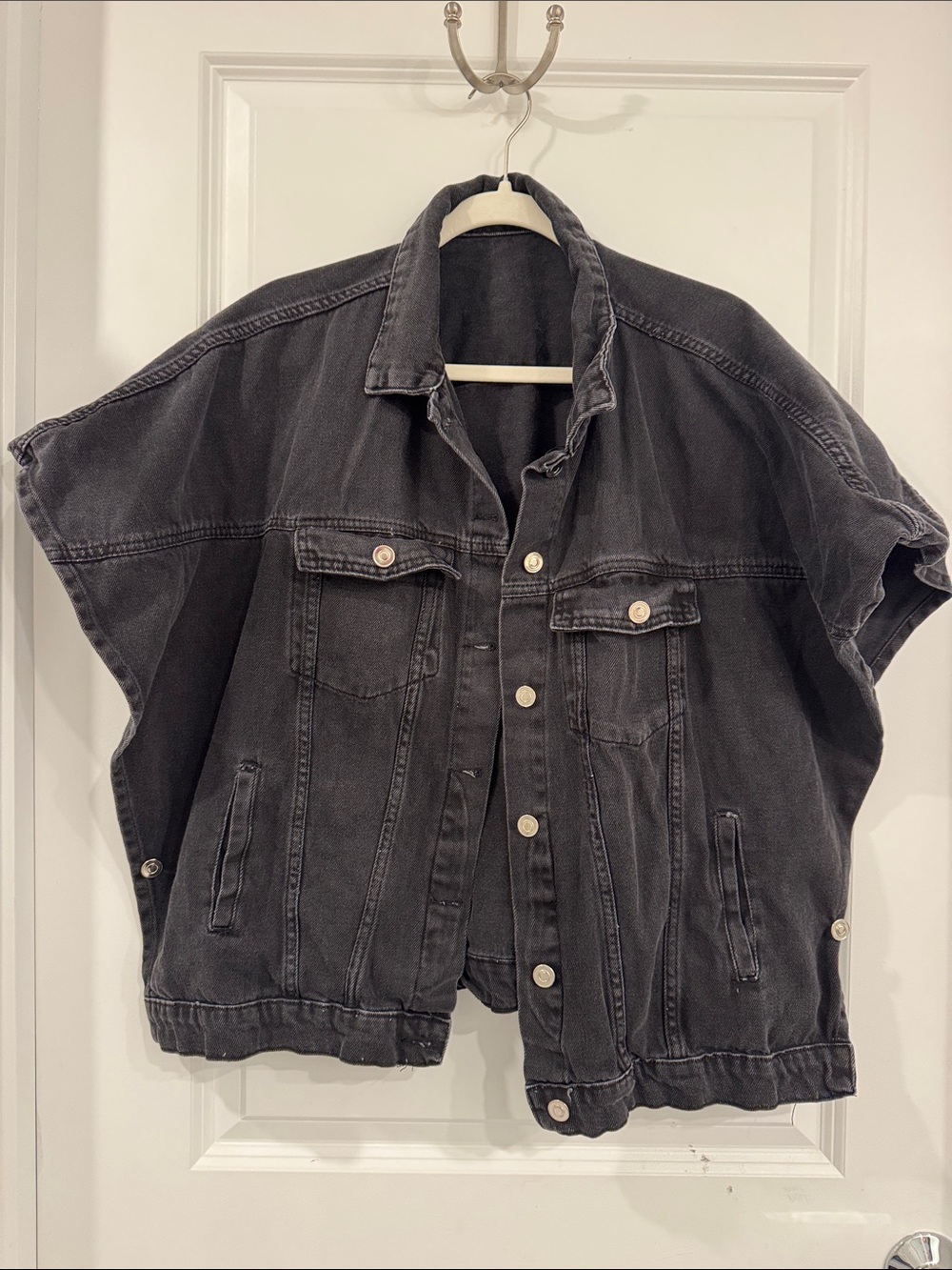Boxy Washed Black Denim Poncho